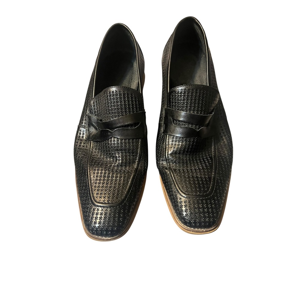 Stacy Adams Mens 25165-001 Black Textured Leather Penny Loafers Dress Shoes 13M